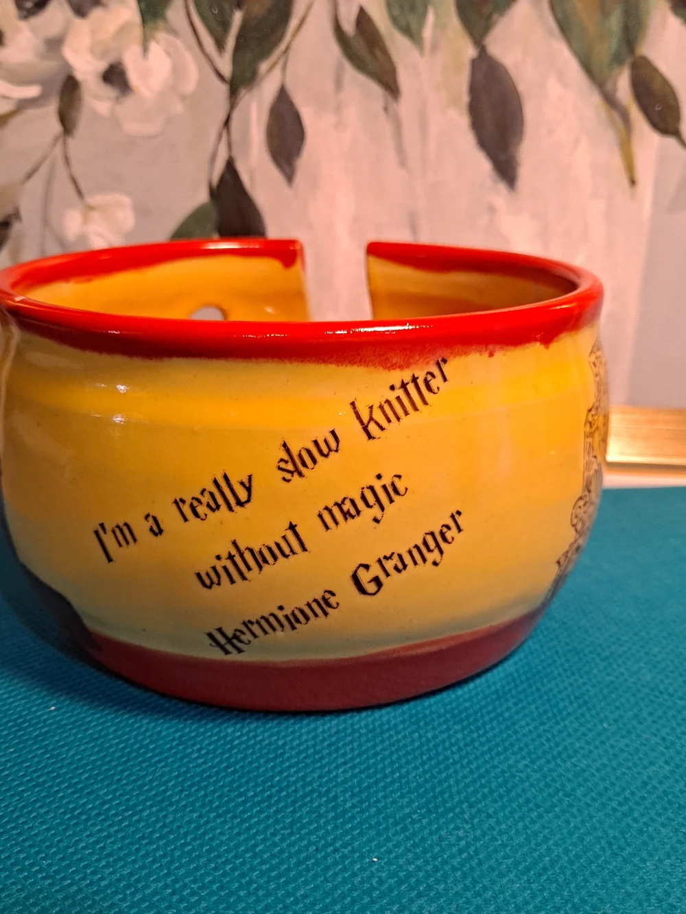 Artisan Crafted Yellow Red Ceramic Yarn Holder Bowl Hogwarts Harry Potter